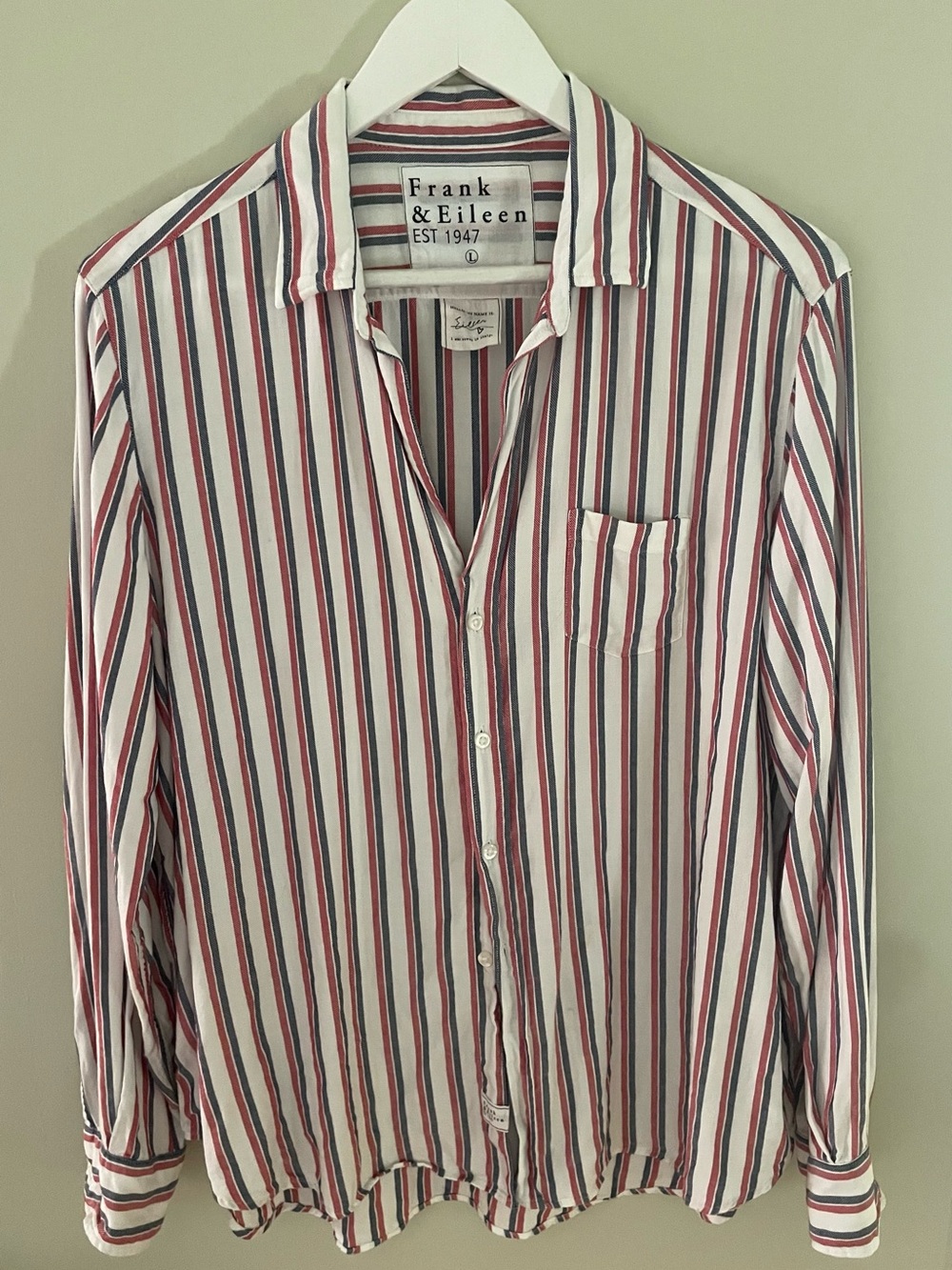 Frank & Eileen Striped Button-Down Blouse/shirt in White, Red, Blue